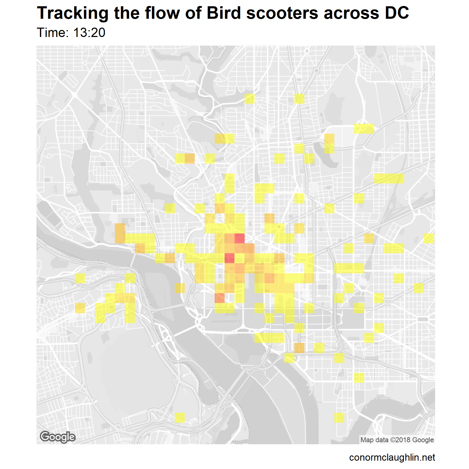 Heatmap of Birds in DC using ggmap