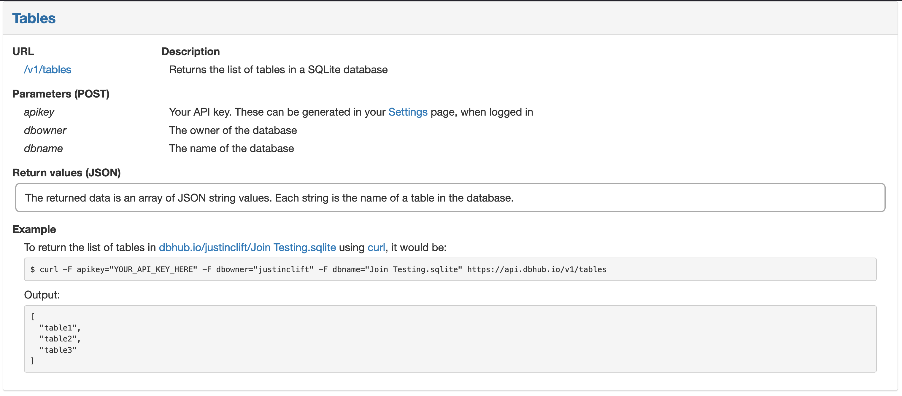 DBHub Tables API Documentation