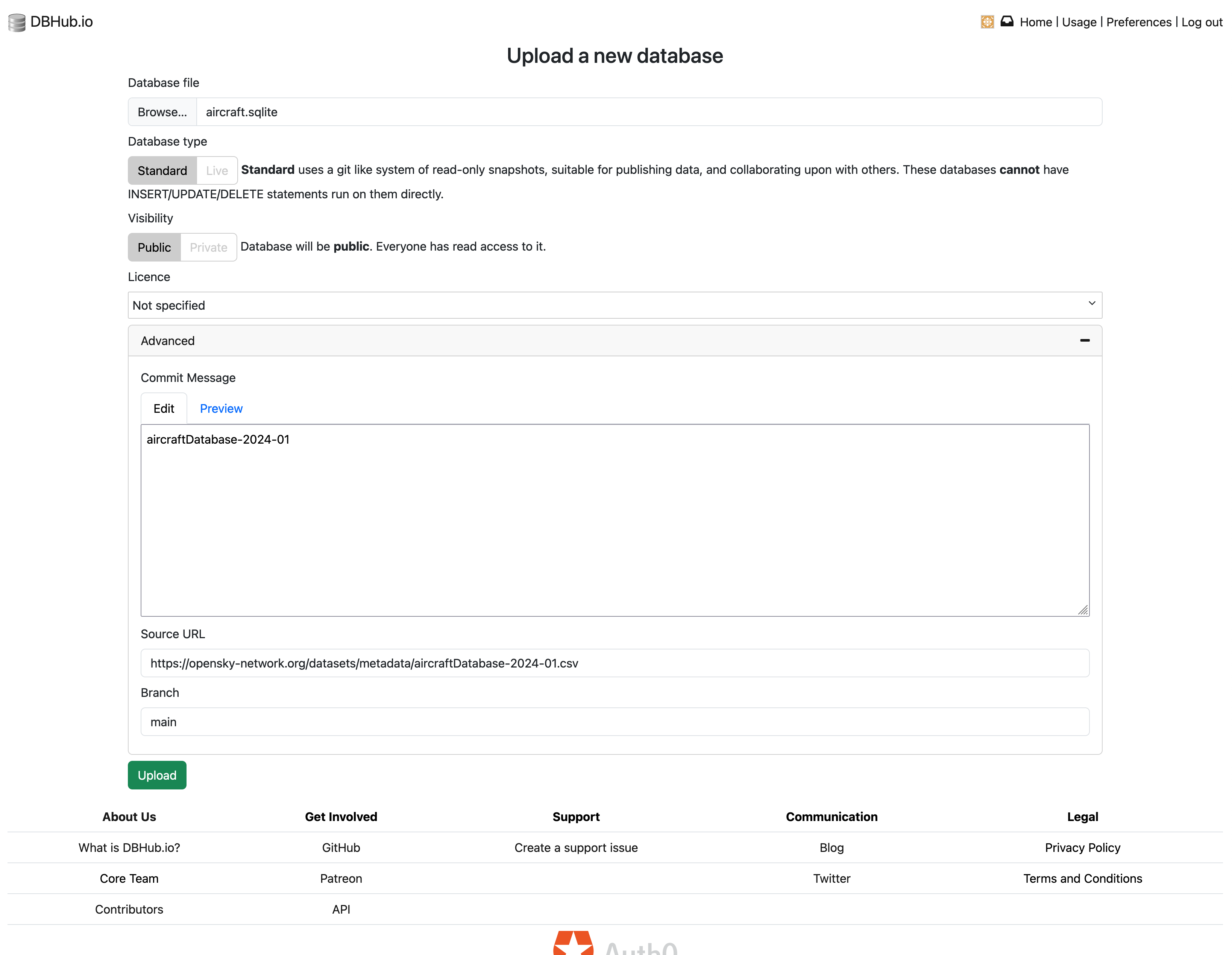 DBHub Uploading Database