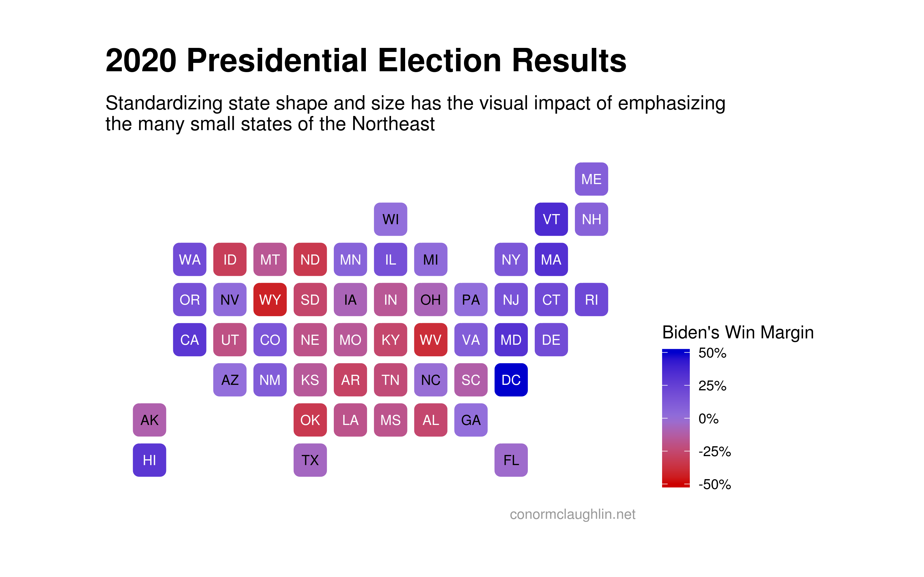 Map of Purple States with Each State as a Bin
